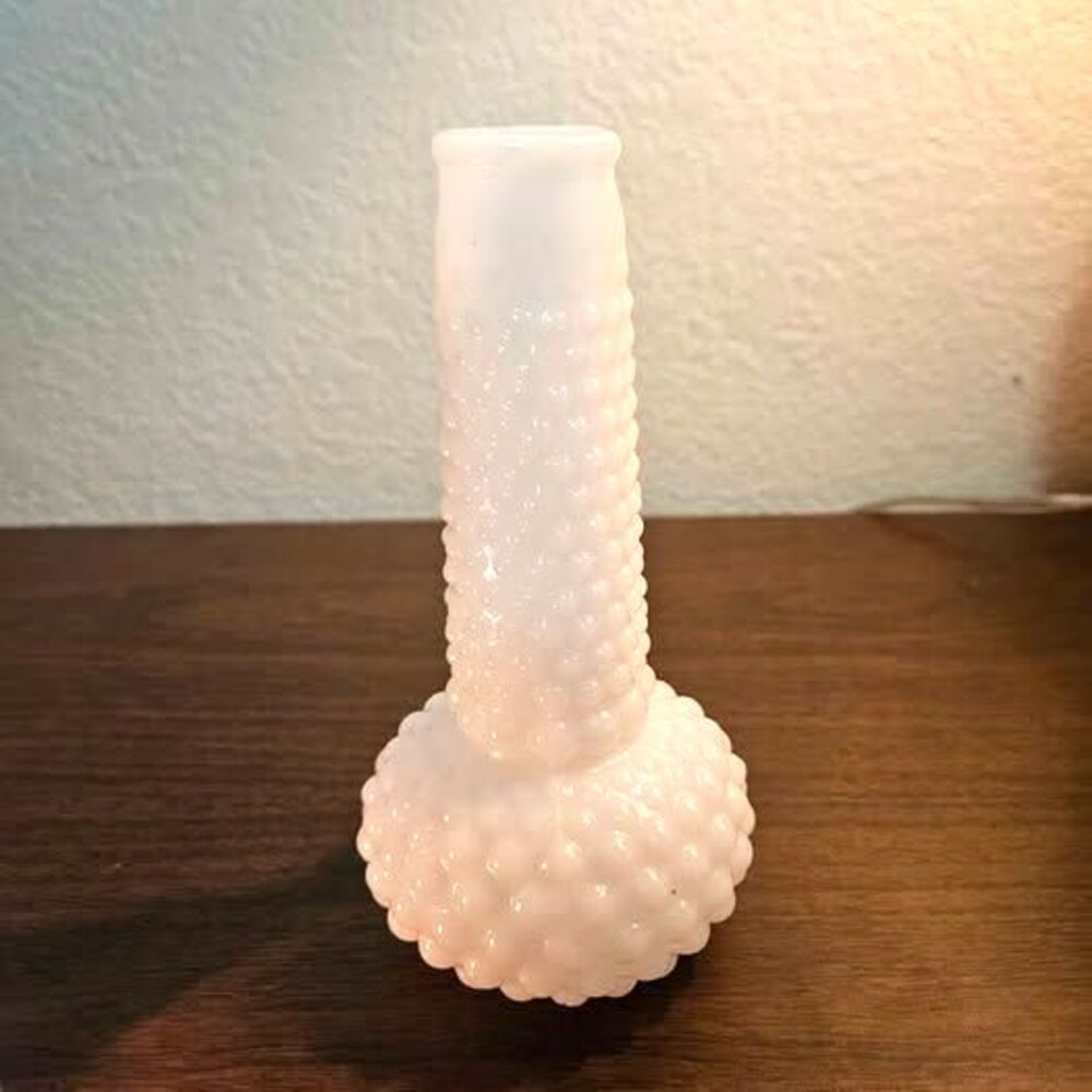 Vintage White Milk Glass Hobnail Bud Vase with Bulb Base